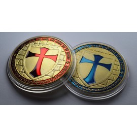 The Commemorative Coin Company Pair of Large Masonic Knights Templar 24ct Gold Coins with Red & Blue Enamel. Freemasonry/Masons/Freemasons Lodge/Order Capsule