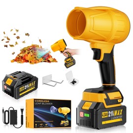 Portable Electric Cordless Leaf Blower – 400000RPM Handheld Blower with 4.0Ah Batteries & Charger, Variable Speed Lightweight Air Duster for Snow, Lawn, Patio & Dust Cleaning, Yellow