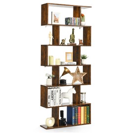 BETTARY 6-Tier Bookshelf, Freestanding S-Shaped Geometric Display Shelf, Modern Tall Bookcase for Home Office, Living Room, Bedroom, Coffee