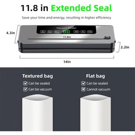 Máquina Selladora al Vacío Compacta, 120W Sellador Automático con Un Solo Toque de Alimentos, Rápido y Eficiente Selladora al Alto Vacio con Bolsas, Cortador, Desinfección ultravioleta (Gris)