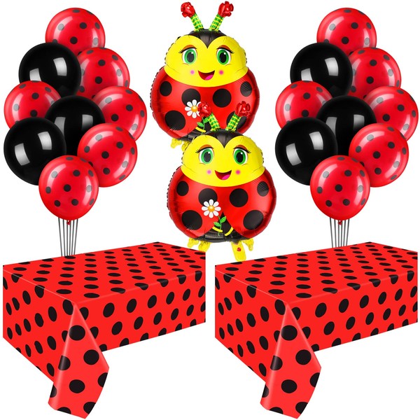 19 Pieces Ladybug Birthday Party Decorations with Red and Black Polka Dot Ladybug Tablecloths Ladybug Balloons Foil Balloons for Ladybug Theme Party Baby Shower Supplies