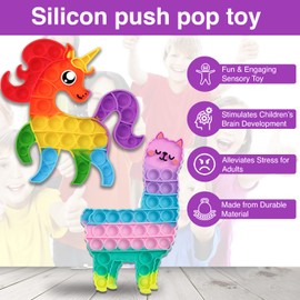 SOOTHE MIND Silicone Push Pop It Bubble Stress Relief Toy Purpose for Unisex Kids and Adults, Smiling Unicorn and Alpaca
