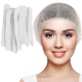 Smilco 100pcs/Pack White Disposable Bouffant Caps,24inches Hair Net, Elastic Dust Cap for Hair Nets Food Service, Non-Woven,Salon,Spa,Kitchen Head Cover (White)