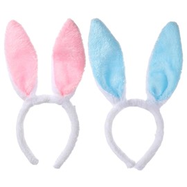 SOMUSICTY 2Pcs Easter Bunny Ears Headbands,Pink & Blue rabbit ears hat for Women Girls Boys Party Costume Accessories
