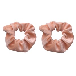 2 x (Pair) Girls Women's Premium Girls Velvet Scrunchies Soft Hair Elastic Hair Bobble Ties Set (Peach Pink)