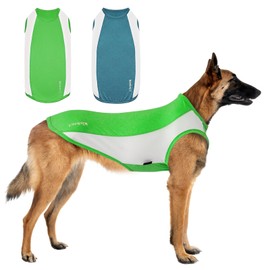 Kickred 2 Pack Dog Shirts, Breathable Dog Clothes, Summer Sun Protection Pet Sleeveless Vest, Lightweight Stretchy Tank Top T-Shirts for Large Medium Dogs-Green White+Blue White (L)