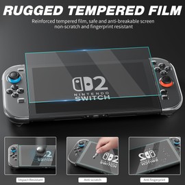 GLDRAM Clear Case for Switch 2 (2025), Durable Hard Shell PC Protective Skin Cover with Screen Protector & 8 Thumb Grips, Strong Accessories Kit for Switch 2 Console & Joycon Controller