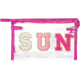 Haooryx Rose Rot Sun Klarsicht-Patch Kosmetiktasche Waterproof Reise-Organizer Make-up Toiletry Bag Geschenk Frauen Täglichen Gebrauch Reise Praktischer PVC-Beutel Mit Stabilen Metall-Reißverschluss