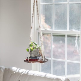 Sona Home Macrame Plant Hanger | Hanging Plant Shelf with Organic Cotton & Real Wood | Boho Decor Inspired Hanging Plant Holder for Succulents Flower Pots & More