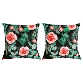 Homxi 18x18 Cushion Covers Pack of 2,Pink Green Black Floral Throw Pillow Covers Waterproof Linen Double Sided Bed Decorative Pillows