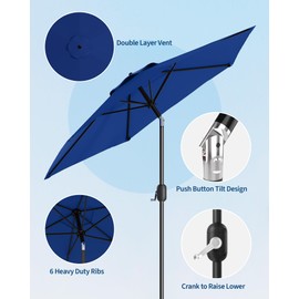 7.5FT Outdoor Patio Umbrella, Outdoor Table Umbrella, Market Umbrella With Push Button Tilt and Crank, 6 Sturdy Ribs UV Protection Waterproof for Garden, Deck, Backyard, Pool,Navy Blue