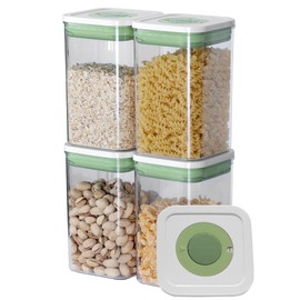 linoroso Pop Airtight Food Storage Containers with Time Recording Lids, BPA-Free Stackable Plastic Storage Containers Set of 4, Dry Cereal Container Set for Pantry Countertop Fridge Organization