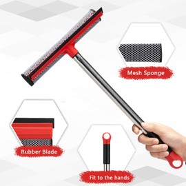 2 in 1 Standard Window Squeegee, Car Squeegee with 17" Poles, Window Washing Squeegee Suit for Glass Door Cleaner, Multi-Use Car Windshield Cleaning Tool with Long Handle for High Outdoor Windows