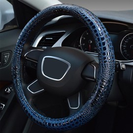 Premium Leather Steering Wheel Cover with Air Holes – Non-Slip Rubber Grip, Universal Fit for Cars (Blue)