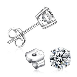 925 Sterling Silver Stud Earrings CZ Diamond Round Stud Earrings for Men Women Birthday Anniversar (5MM)
