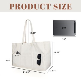 Large Canvas Tote Bag for Women Multi Pocket Tote Bag Reusable Grocery Bags Teacher Tote Bags with Laptop Sleeve Beige Shoulder bag for Nursing Travel Shopping