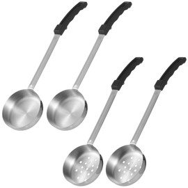 OMISTAR 4 PCS Portion Control Serving Spoons, 6 oz Slotted Ladles and Soup Spoons with Curved Handle, Stainless Steel Ladle Set for Cooking Dieting Proportion Management