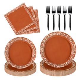 Meanplan 250 Pcs Platos De Barro Mexicanos Fiesta Paper Plates Napkins Forks Tableware Set for 50 Guests Cielito Lindo Party Decoration Mexican Terracotta Clay Pottery Themed for Birthday Wedding
