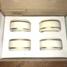 Ivory Gorham Vintage Set Of 4 Boxed Napkin Rings IVORY PORCELAIN GOLD STRIPED