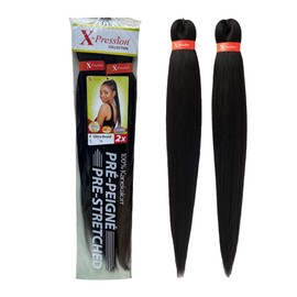 Xpression Pre-Stretched Braiding Hair - 100% Kanekalon, Itch-Free, Lightweight, Hot Water Set, 46" - 160g. (XP_PS_1B)