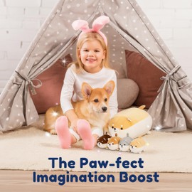 PixieCrush Stuffed Dog Toy - Cute Plushies Shiba Inu Mommy with 4 Puppies - Adorable Plush Pillow for Imaginative Play - Puppy Surprise Soft Animal Toy Set for Girls - Stuffed Animals for Ages 3-8