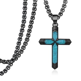 Zoxuxiwu Black Cross Necklace for Men S925 Sterling Silver Cross Pendant Necklace Turquoise Cross Jewelry Gifts for Men Women