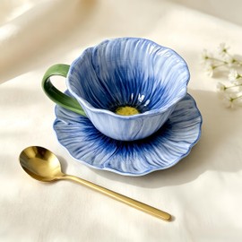 Floral Ceramic Tea Cups and Saucers 10oz Cup Set