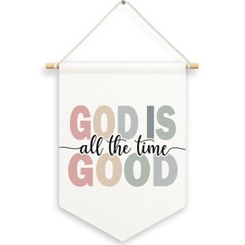 MNASAIOO Christian Colorful Kids Room Decor, Scripture God Is Good All The Time Banner Canvas, Nursery Bible Verse Wall Hanging Frame Decor Art Pennant Flag for Prayer Toddler Room Playroom 11x15in