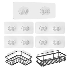 Upgraded Shower Caddy Adhesive Replacement,Strong Adhesive Hooks for Shower Caddy, Waterproof Shower Shelf Adhesive, Shower Adhesive Strips for Shower Organizer and Kitchen Racks (5 Pcs(Double Hooks))