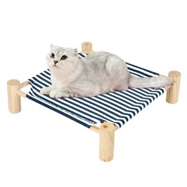 Patas Lague Cat and Dog Hammock Bed Small Dog Bed, Wooden Cat Elevated Cooling Outdoor Bed for All Seasons, Cat Beds for Indoor Cats, Cat Cots Furniture Pet Bed Puppy Bed(Blue Stripes)