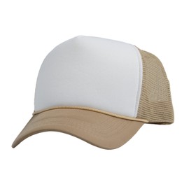 TOP HEADWEAR Blank Trucker Hat - Mens Trucker Hats Foam Mesh Snapback White/Beige