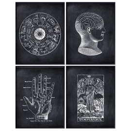 Zodiac, Tarot, Palmistry, Wicca, Wiccan, Astrology, Pagan Wall Art Decoration - Black Magic Goth Wall Decor - Gifts for Psychics - Mystical Arts Aesthetic Room Decor Set - Gothic Home Decor