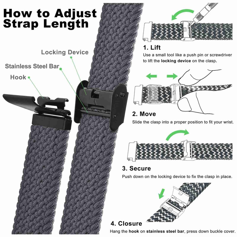 WOCCI 20mm Braided Nylon Watch Bands for Men and Women,