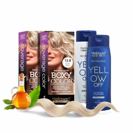 Professional Coloring kit - Permanent color cream hair dye.12.8 Ultra Light Special Ash Blonde + Violet -Purple Shampoo and Conditioner Kit Toner for Blonde Hair Neutralizes yellow and orange tones.