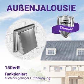 Vioks.pro Exhaust Hood 150 mm Ventilation Pipe Cover Brushed Stainless Steel with Backflow Flap Extractor Hood Cover Extractor Hood / Flap for Cooker Hood & 150 (R) Ducting Systems