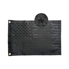FRF FLAG All Black American Flag 12x18 Inch, Embroidered Black American Flags ATV, 210D Nylon Dark American Boat Flag, with 2 Brass Grommets