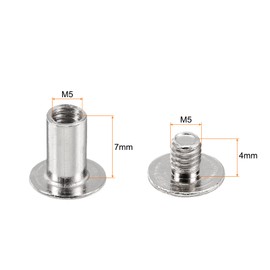 HARFINGTON 45 Sets Chicago Screws Leather Rivets, M5 3/16-Inch Belt Binding Metal Screws for Leathercraft, Bag, Shoes, Purse, Bookbinding, Silver, M5x7mm