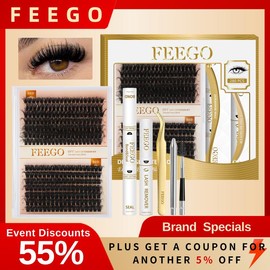 FEEGO 280Pcs False Eyelashes 60D80D 10-18MM Fluffy Eyelash Kit with Tweezers Brush Remover Bond and Seal D Curl Lash Extensions Set - Specification: 3040D Charming Kit