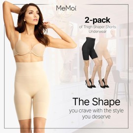 MeMoi 2-Pack High Waisted Shapewear for Women Tummy Control - Seamless Thigh & Body Shaper Shorts Underwear, Nude-black, 4X Plus, Women
