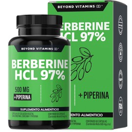 Berberina HCL 97% | 500mg de Berberina Clorhidrato, potenciado con Piperina al 97% y Cúrcuma | Berberine 60 cápsulas