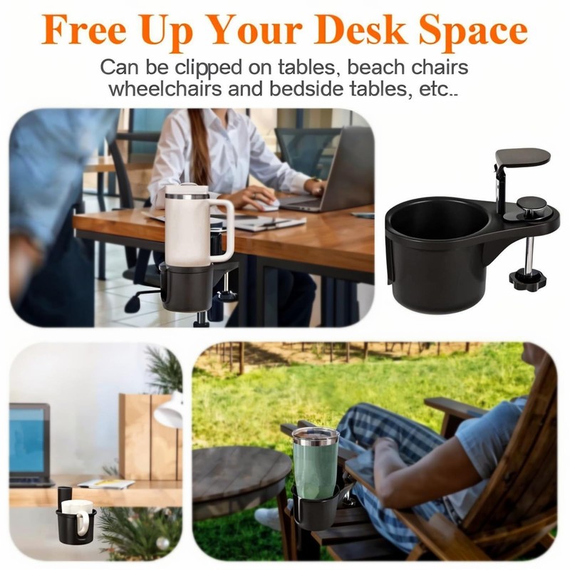 Desk Cup Holder Clamp with 360° Rotation, Clamp Mount Design,