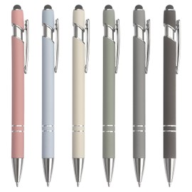 Ballpoint Pen 2-in-1 Stylus Retractable Ballpoint Pen with Stylus tip, Metal Stylus Pen for Touch Screens, 1.0 mm Black Ink (Pastel Color) 6 Pack