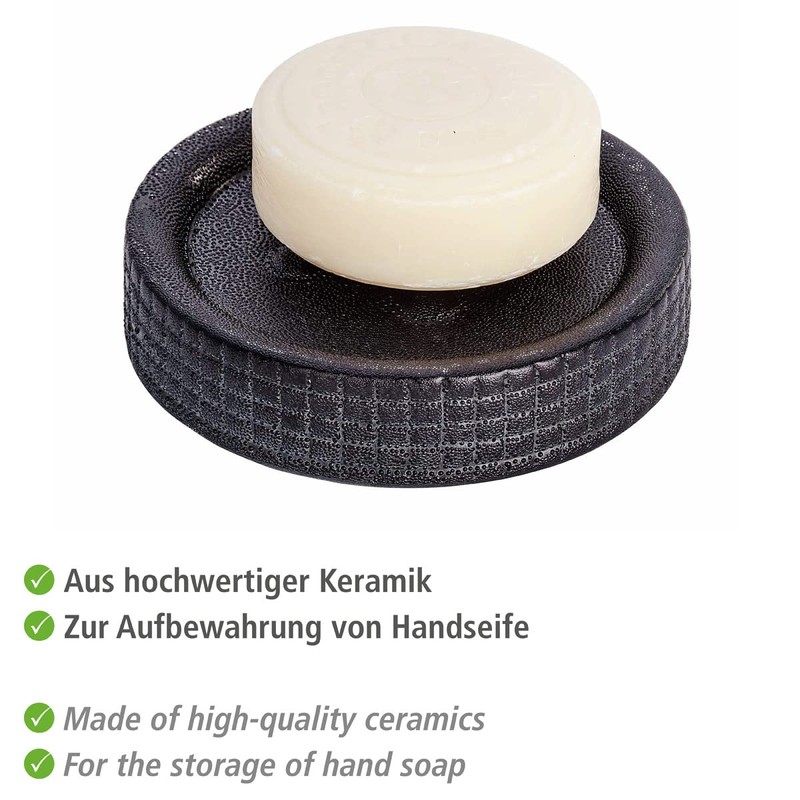 WENKO Polaris Jet Anthracite Ceramic Soap Dish Ideal for Hand