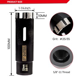 DT-DIATOOL Diamond Core Drill Bit 1-1/4" - Welded Hole Saw 32mm with 5/8-11 Arbor for Granite Marble Hard Stone