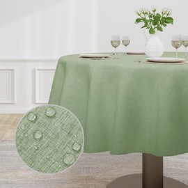 Easy-Going Faux Linen Waterproof Spill-Proof Tablecloth Stain Resistant Round Table Cloth Wrinkle Free Decorative Fabric for Kitchen, Dining, Party, Weddings, Restaurants (60 in-Round, Sage Green)