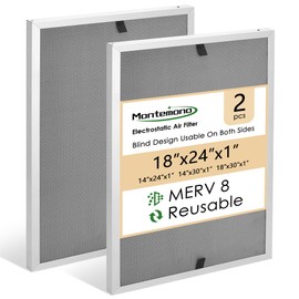 Montemono 18x24x1 HVAC Filter | MERV8 Aluminum Electrostatic Air Filter Replacement Washable Furnace Filters Reusable Furnace Center AC Filter for Home, 2 PCS