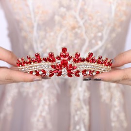 Teyglen Red Crystal Crown and Tiara for Women Wedding Rhinestone Princess Tiaras Headband Bridal Hair Accessories for Party Prom Brithday (Red)