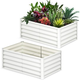 GarveeLife Raised Garden Bed Set of 2, 6x3x1.5FT Galvanized Raised Garden Bed, Outdoor Large Planter Raised Beds Open Base with Safety Edge and Glove for Vegetables Flowers Ground Planter, Beige