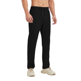 Idtswch 38" Long Inseam Men's Tall Yoga Sweatpants Open Bottom Joggers Casual Loose Fit Athletic Pants with Pockets Black