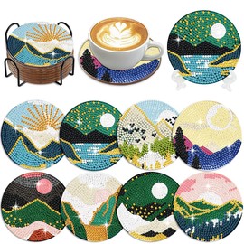 Muzagroo Art Diamond Painting Coasters Kits for Adult Coaster Diamond Art Kits for Beginners Abstract Landscape Diamond Coaster Kits Stress-reducing Crafts 8 PCS Coaster Art (Landscape 2)